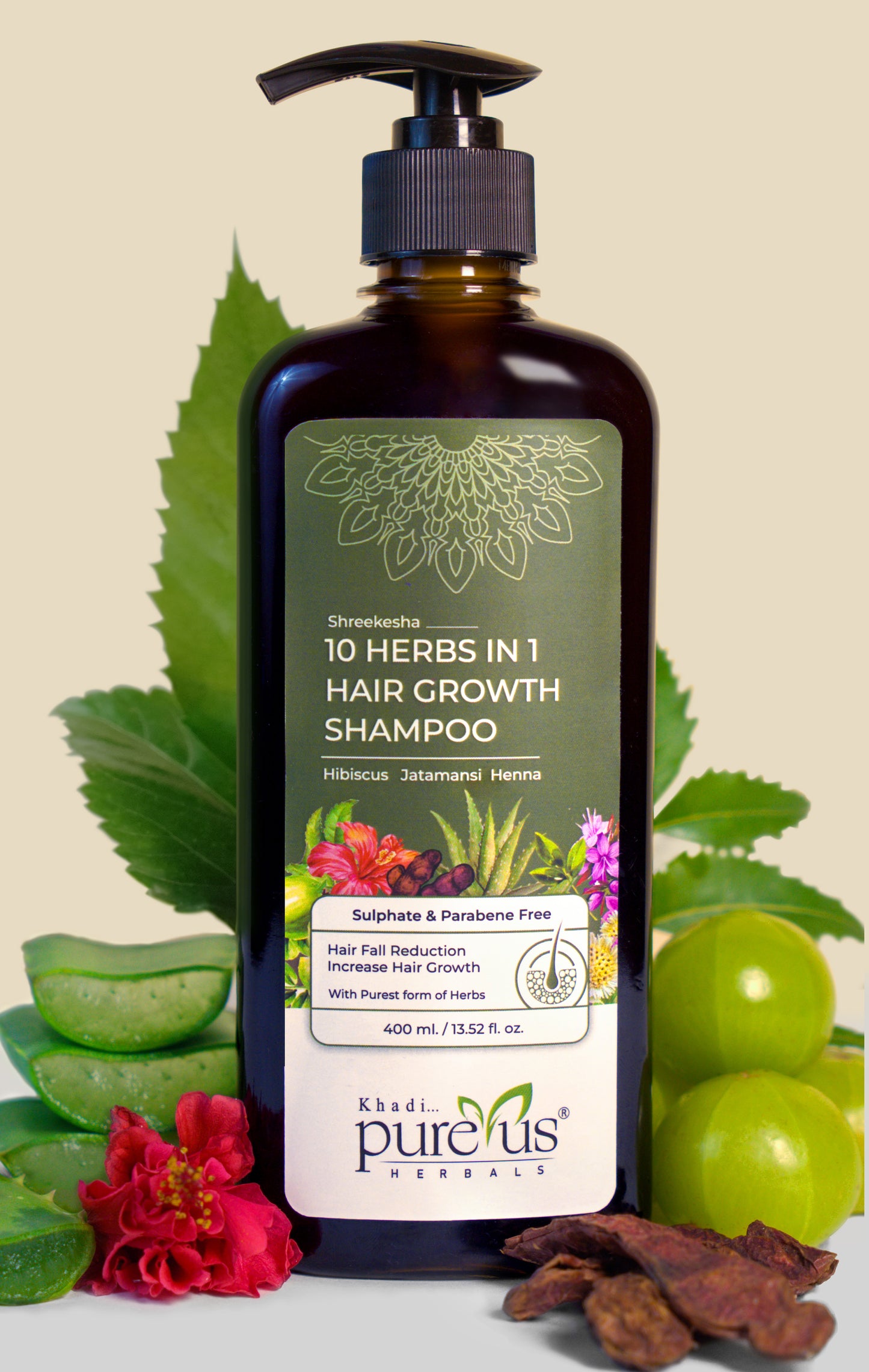 Shreekesha 10 Herbs in 1 Sulphate Free Shampoo for Hair Fall & Damage Control (400 ml)