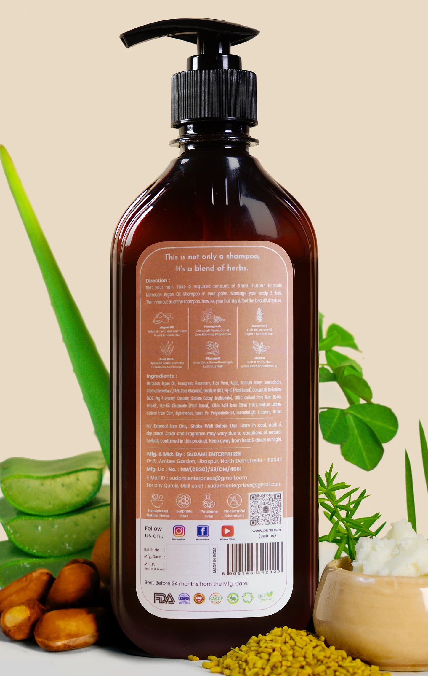 Shreekesha Moroccan Argan Oil Sulphate Free Shampoo for Hair Fall & Frizzy Hair (400 ml)