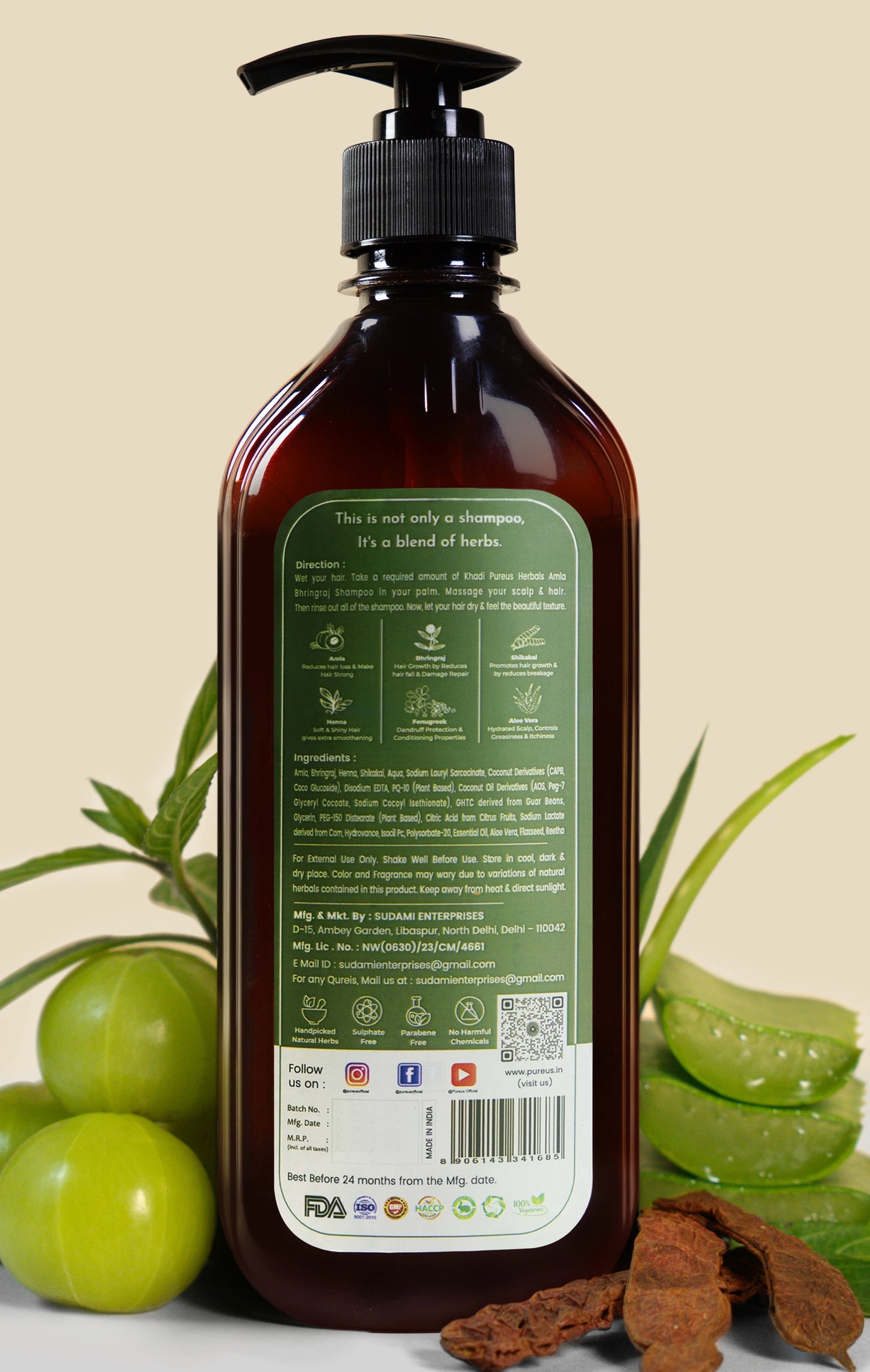 Shreekesha Amla Bhringraj Sulphate Free Shampoo for Hair Fall & Shiny Black Hair (400 ml)