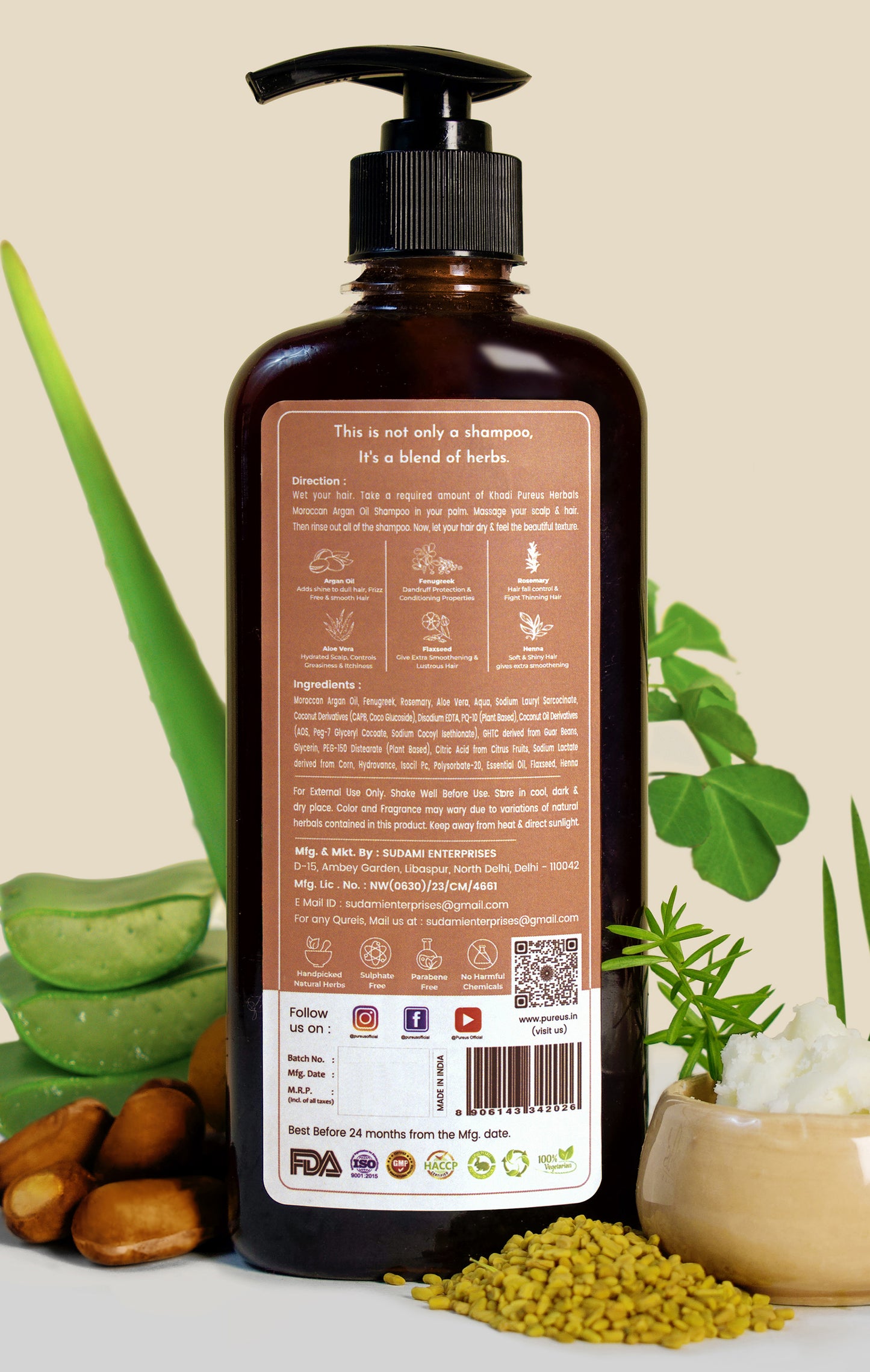 Shreekesha Moroccan Argan Oil Sulphate Free Shampoo for Hair Fall & Frizzy Hair (400 ml)
