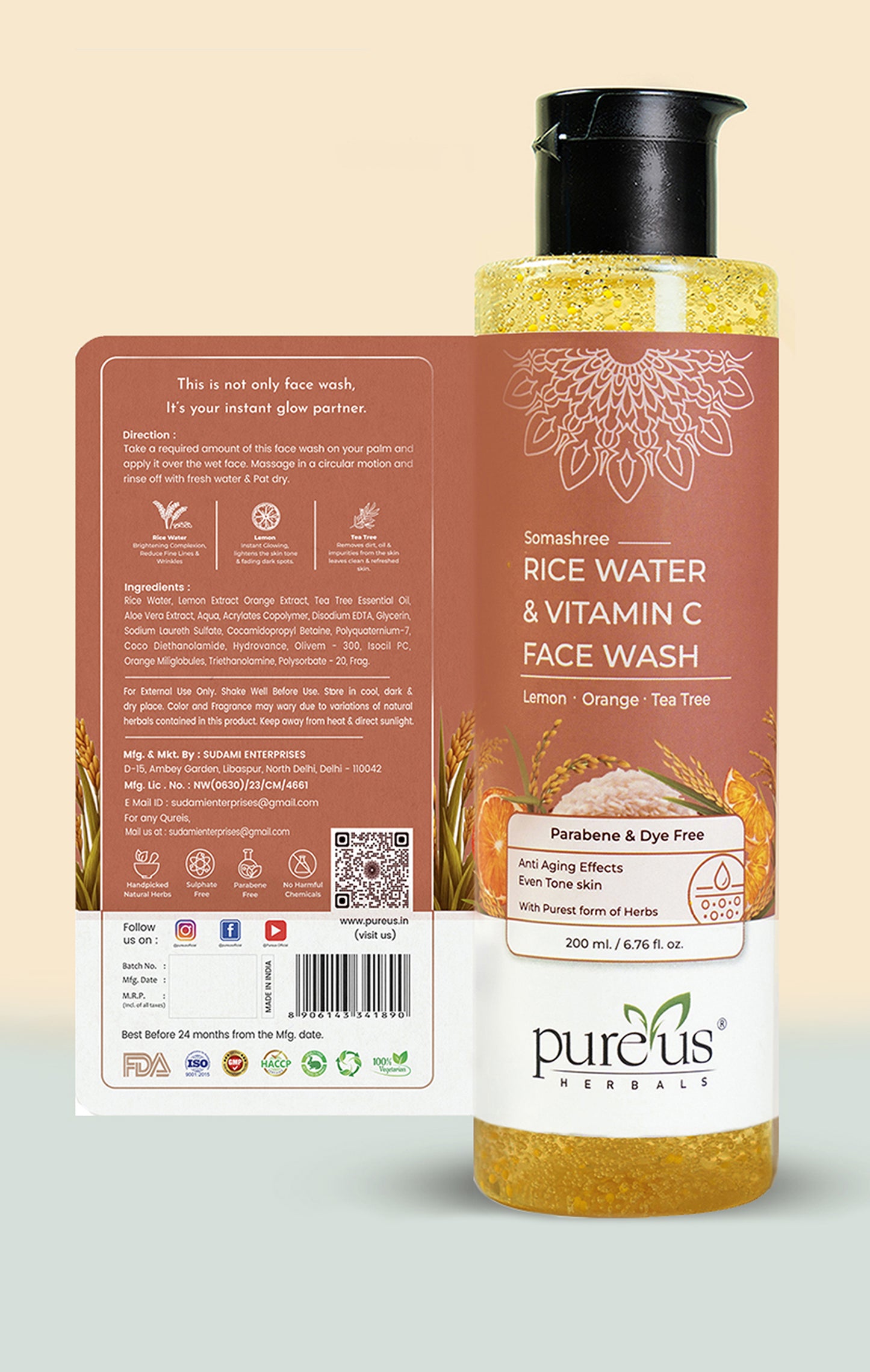 Somashree Rice Water & Vitamin C Face Wash for Glowing Skin & Pigmentation
