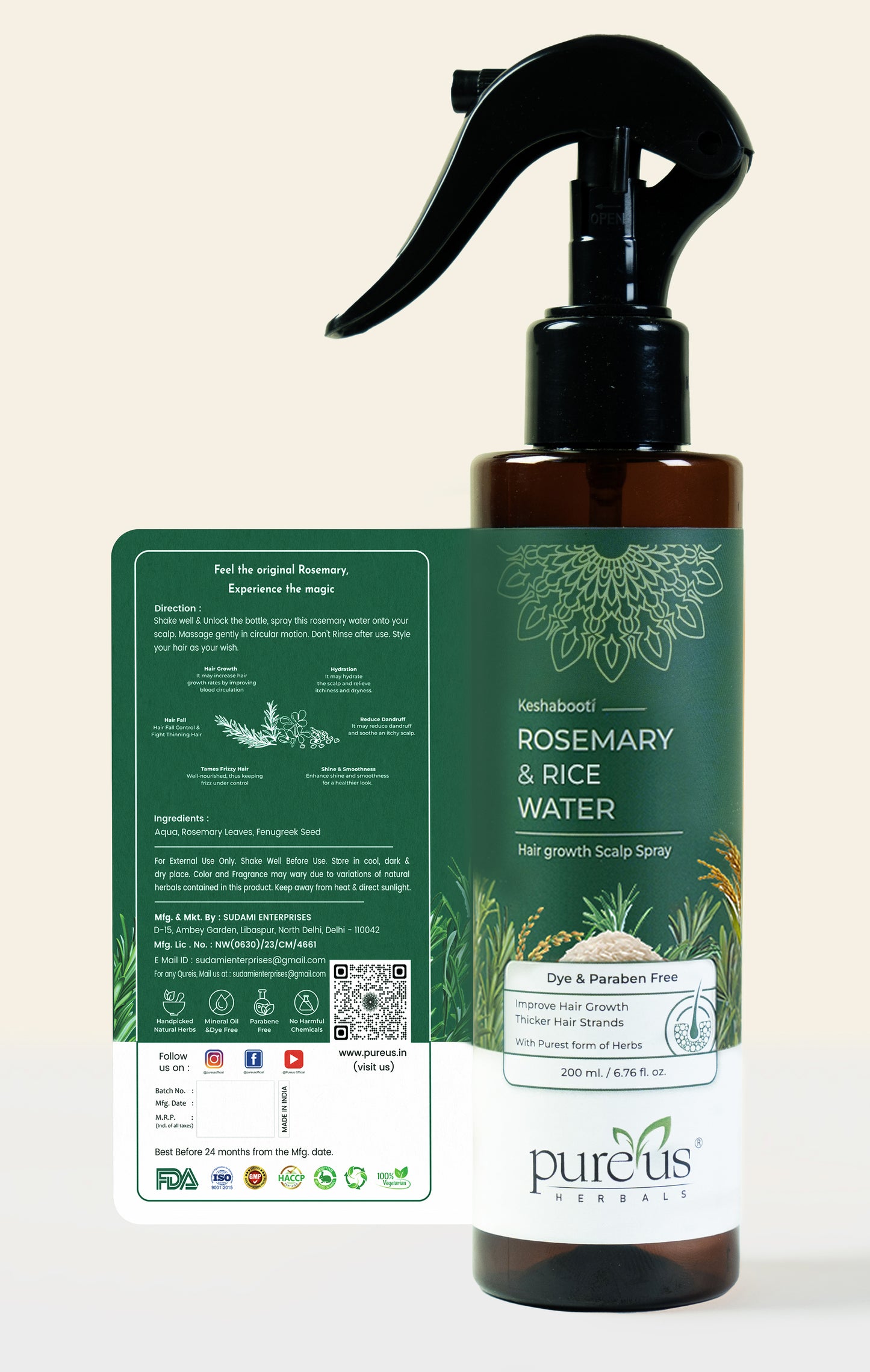 Keshabooti Rosemary Water Mist Spray For Hair Growth (200 ml)
