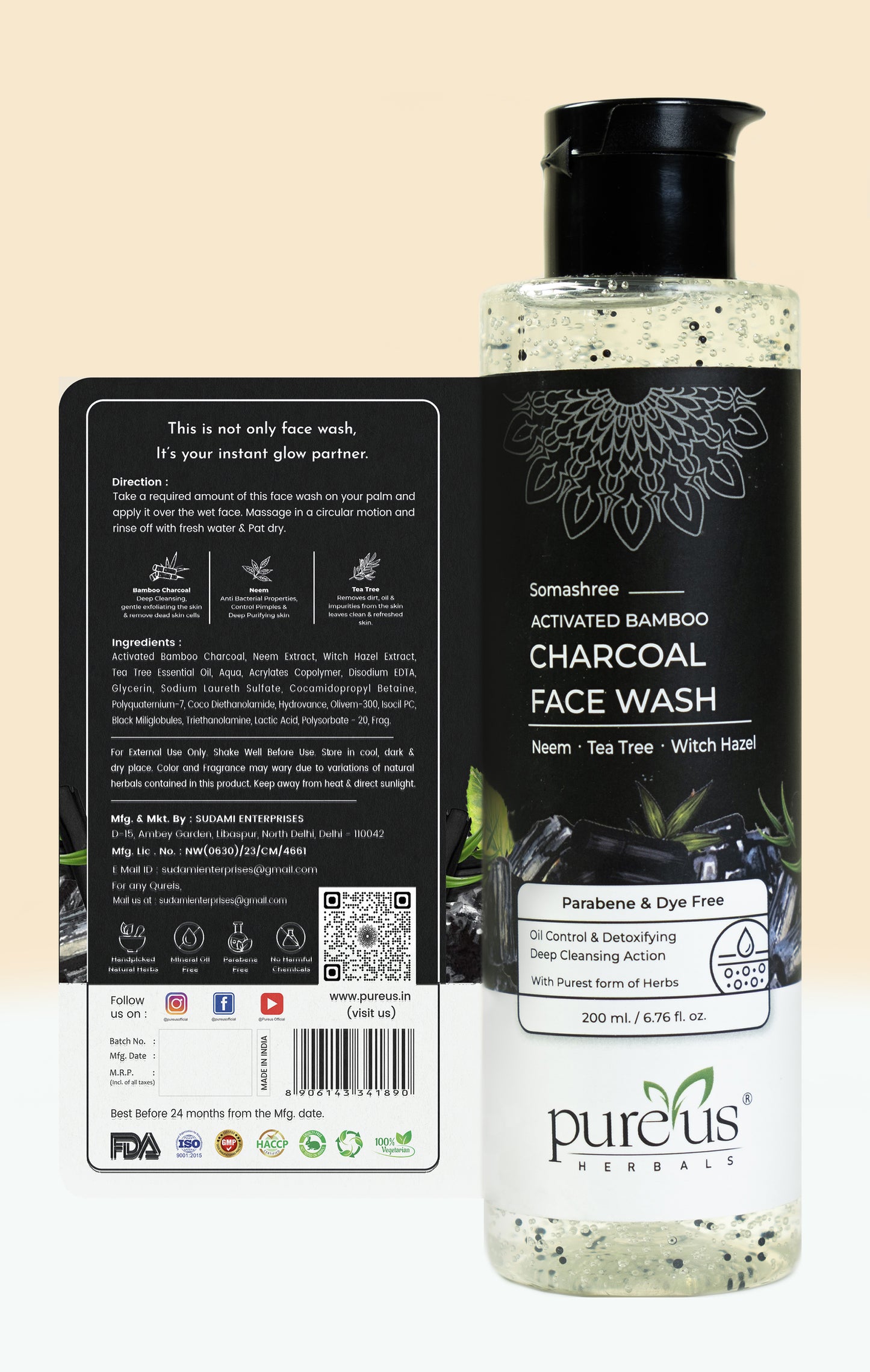 Somashree Activated Charcoal Face Wash for Glowing & Acne Prone Skin