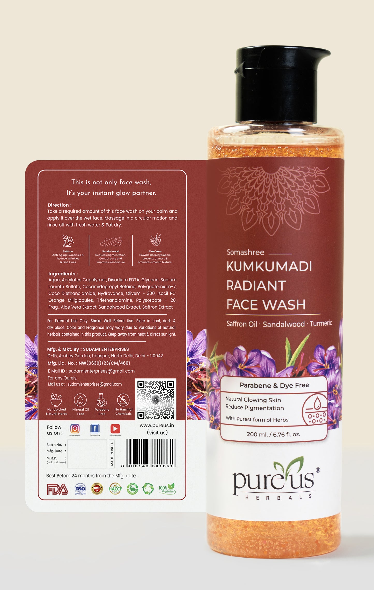 Somashree Kumkumadi Face Wash for Pigmentation Free & Glowing Skin