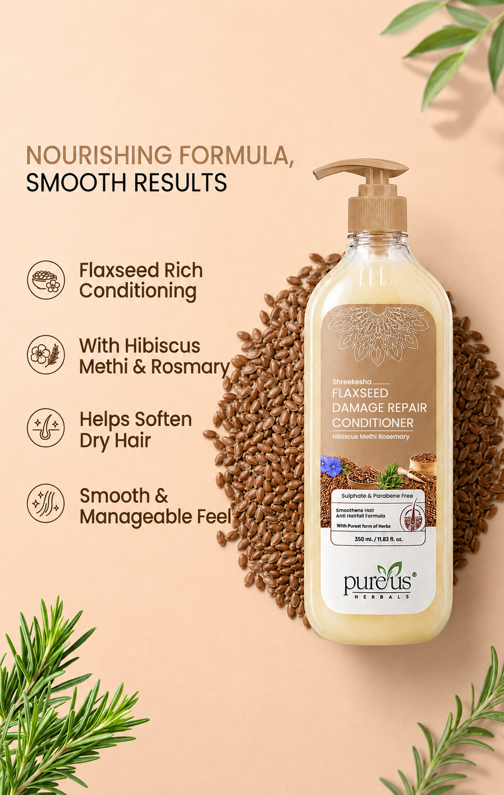 Shreekesha Flaxseed Damage Repair Conditioner for Smoothens & Nourishes Dry Hair- 350 ml