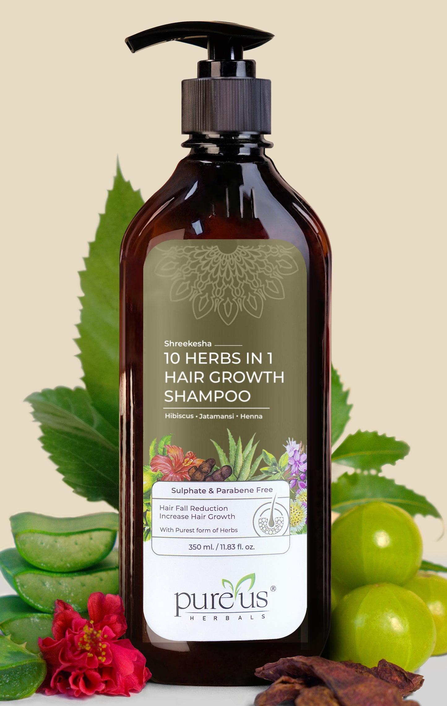 Shreekesha 10 Herbs in 1 Sulphate Free Shampoo for Hair Fall & Damage Control (350 ml)