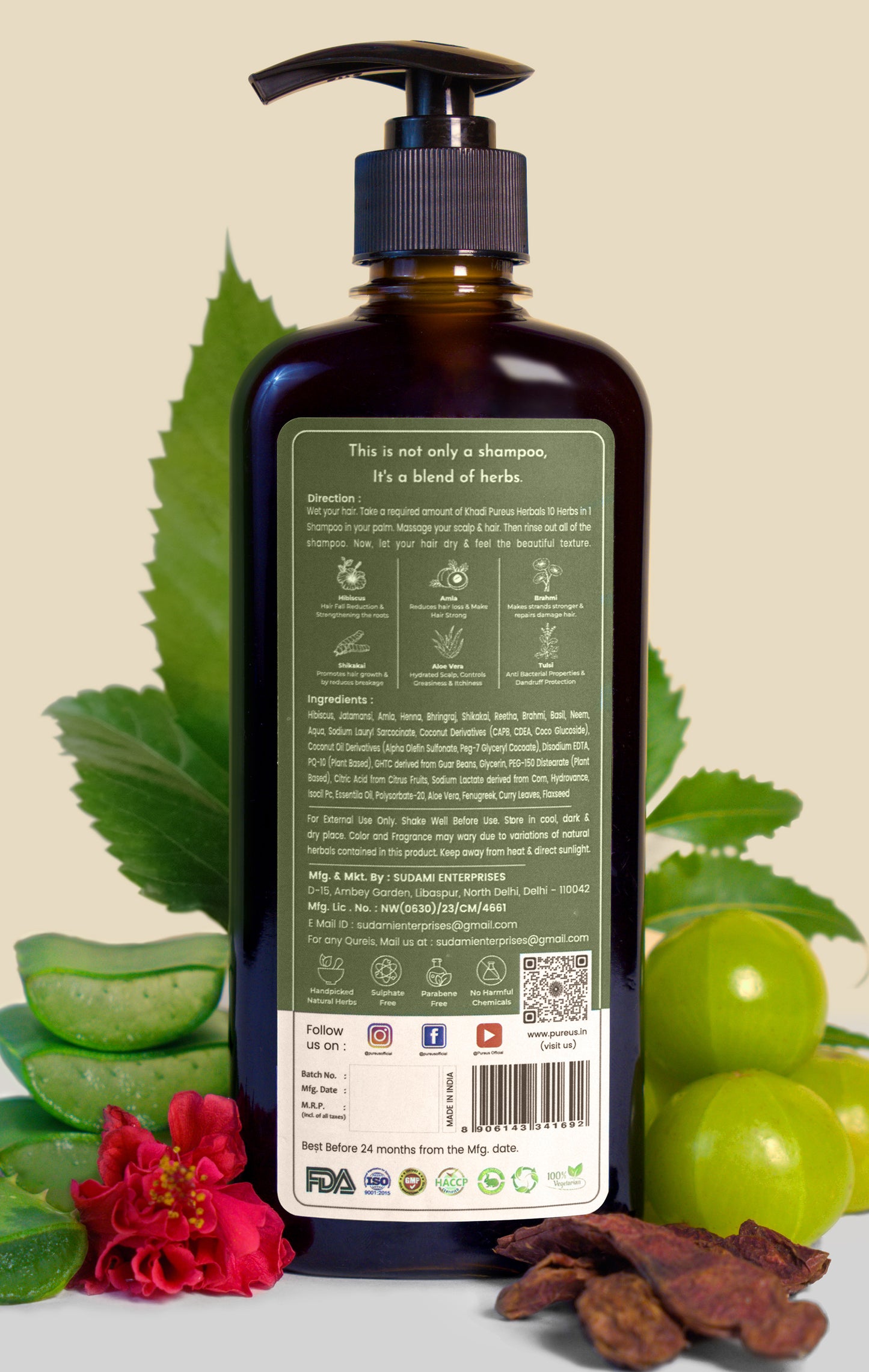 Shreekesha 10 Herbs in 1 Sulphate Free Shampoo for Hair Fall & Damage Control (400 ml)
