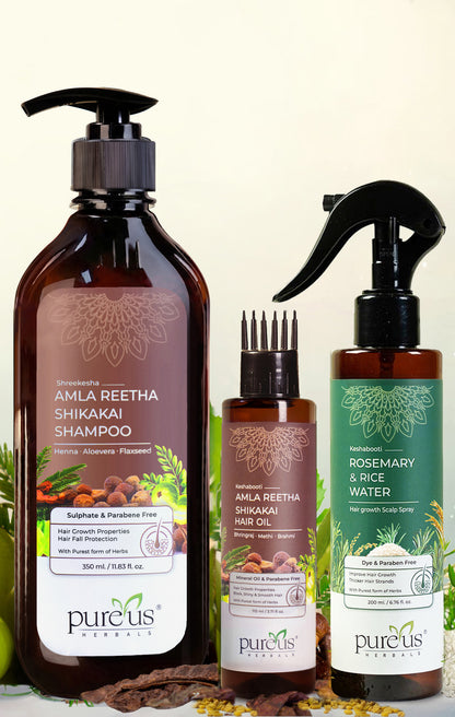 Amla Reetha Shikakai Shampoo, Hair Oil & Rosemary Rice Water Scalp Spray (660 ml)