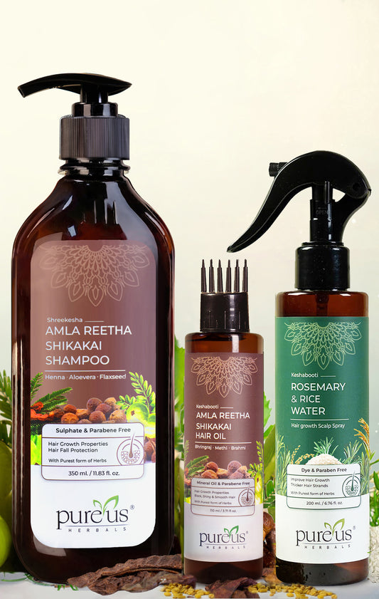 Amla Reetha Shikakai Shampoo, Hair Oil & Rosemary Rice Water Scalp Spray (660 ml)