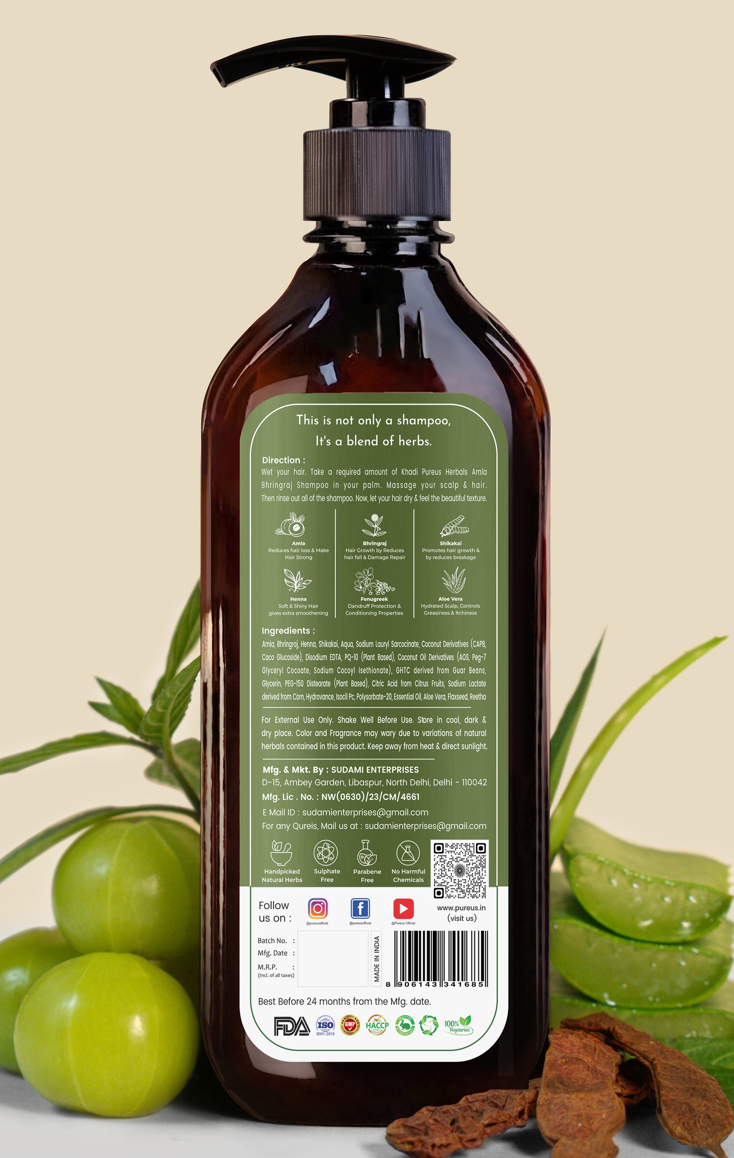 Shreekesha Amla Bhringraj Sulphate Free Shampoo for Hair Fall & Shiny Black Hair (350 ml)