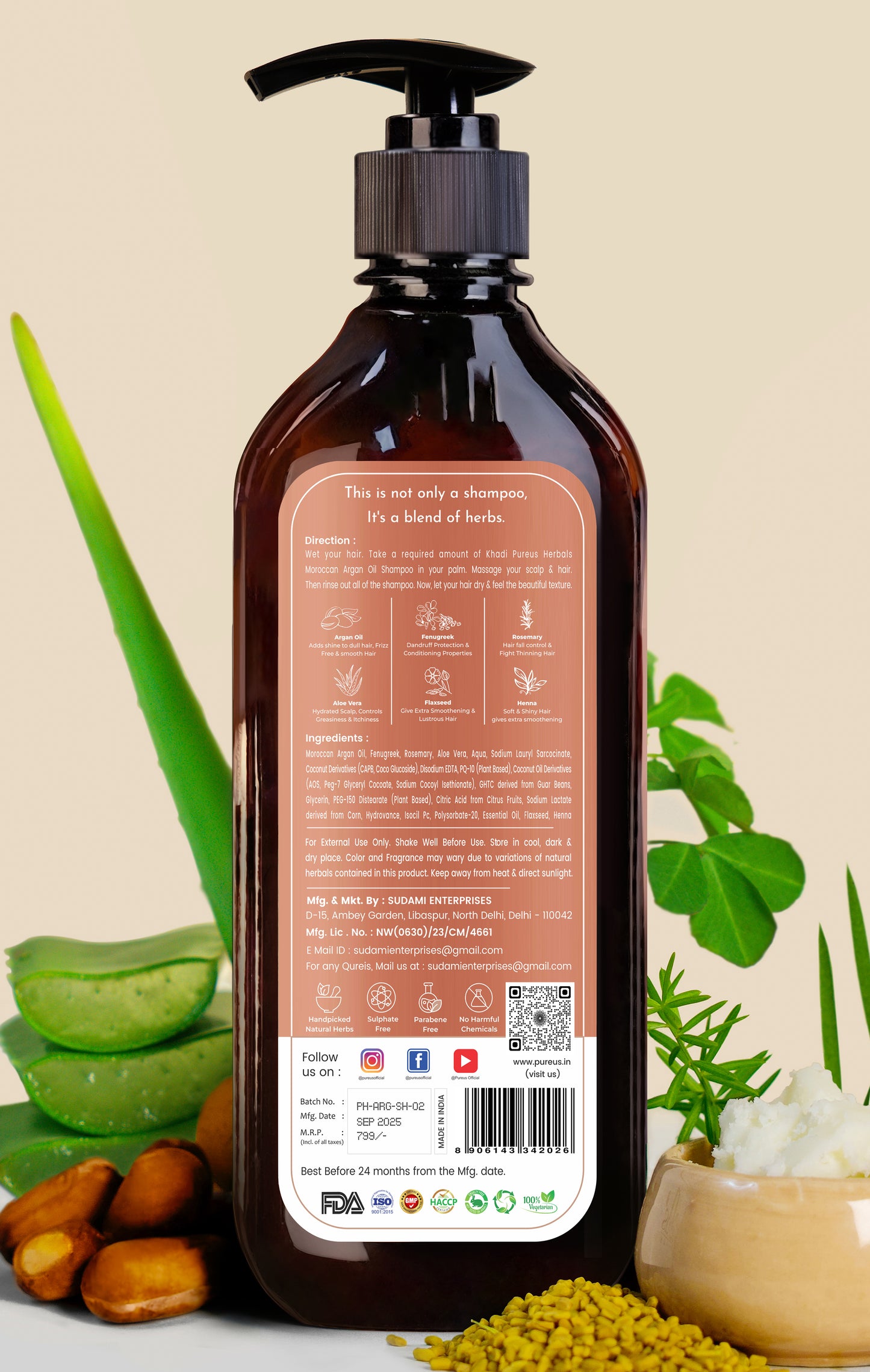 Shreekesha Moroccan Argan Oil Sulphate Free Shampoo for Hair Fall & Frizzy Hair (400 ml)