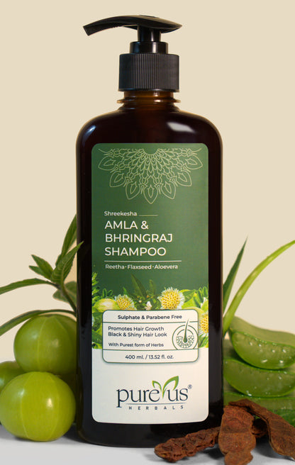Shreekesha Amla Bhringraj Sulphate Free Shampoo for Hair Fall & Shiny Black Hair (400 ml)