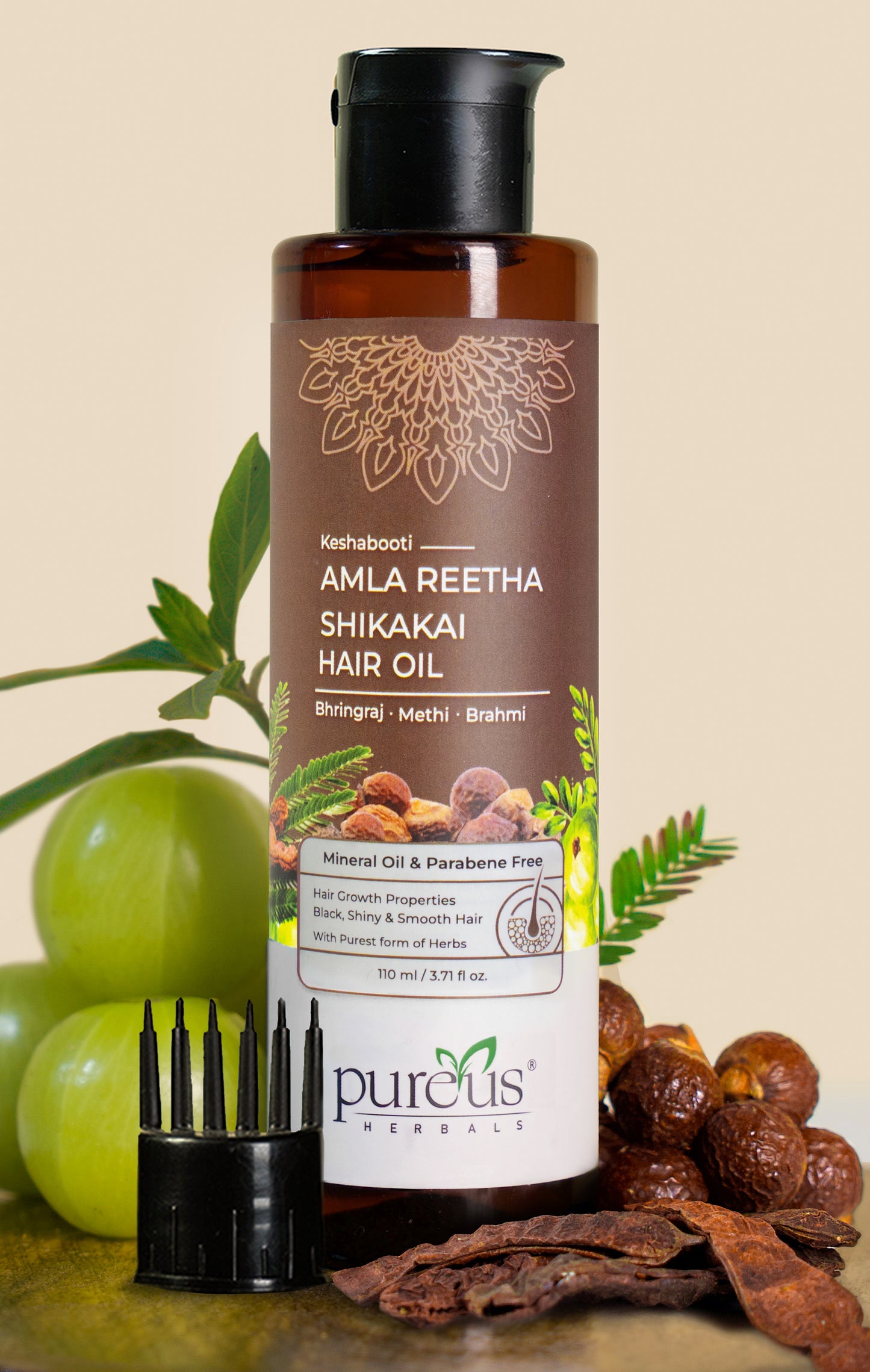 Pureus Herbals Keshabooti Amla Reetha Shikakai Hair Oil for Hair Fall with Comb Applicator