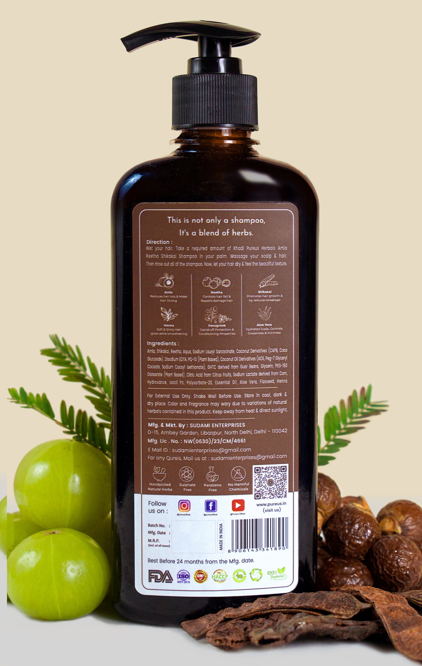Shreekesha Amla Reetha Shikakai Sulphate Free Shampoo for Hair Fall (400 ml)