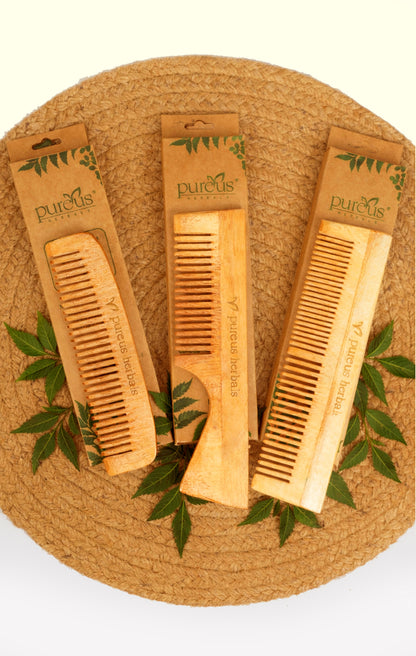 100% Natural Oil Treated Neem Wood Comb for Healthy Hair & Scalp (Combo of 3)