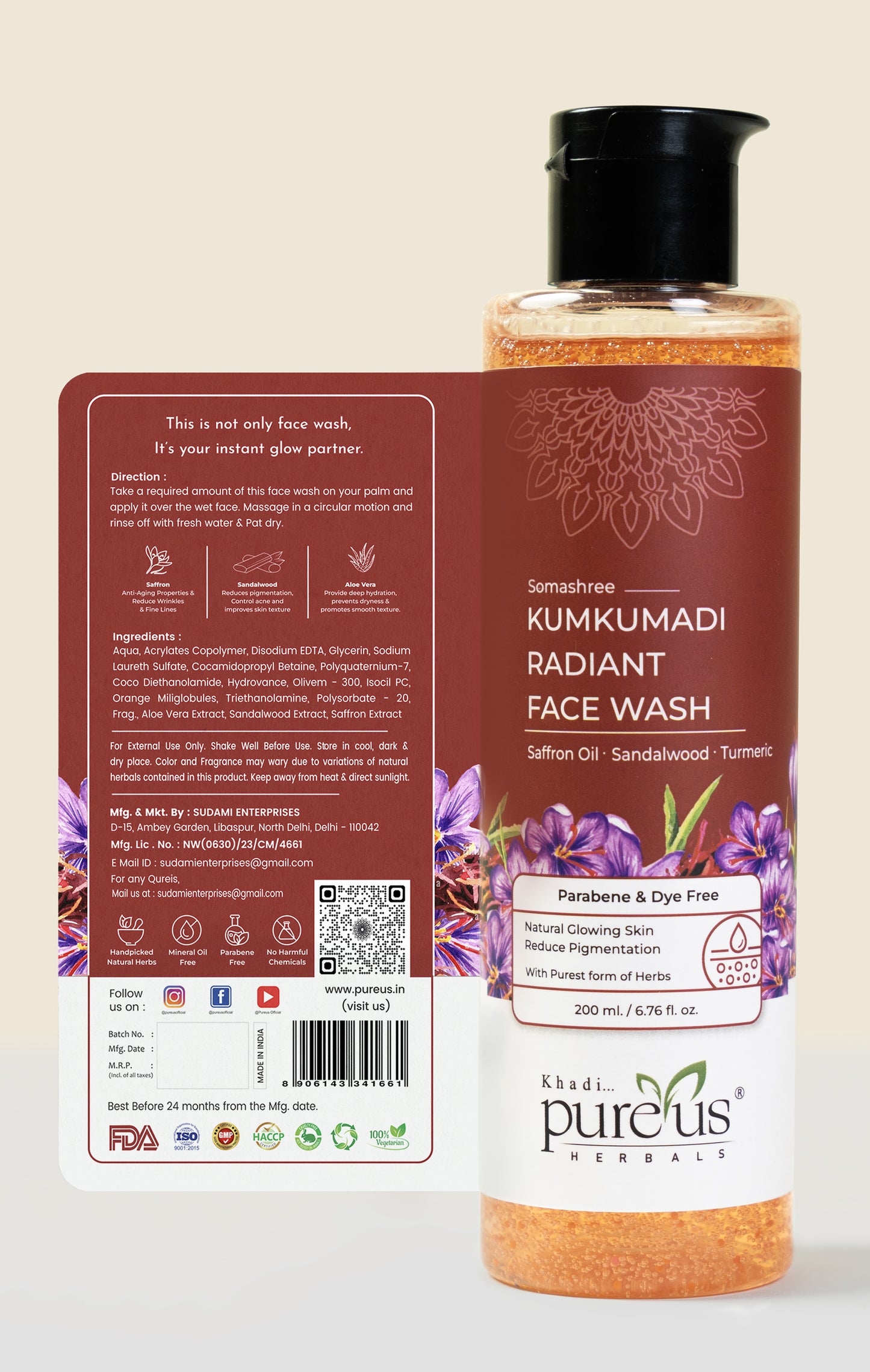 Somashree Kumkumadi Face Wash for Pigmentation Free & Glowing Skin