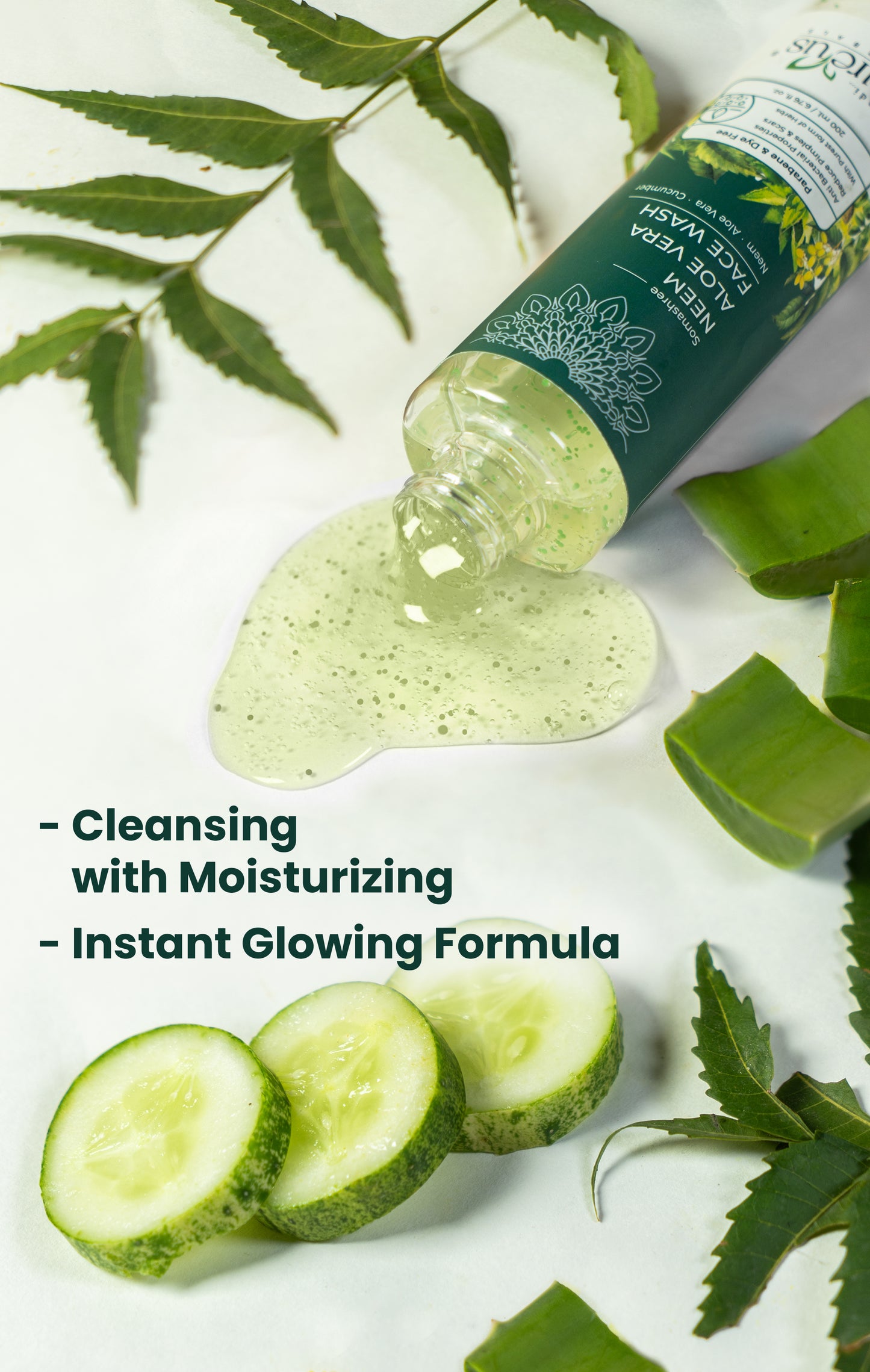 Somashree Neem Aloe Vera Face Wash for Pimples free Glowing & Purifying Skin