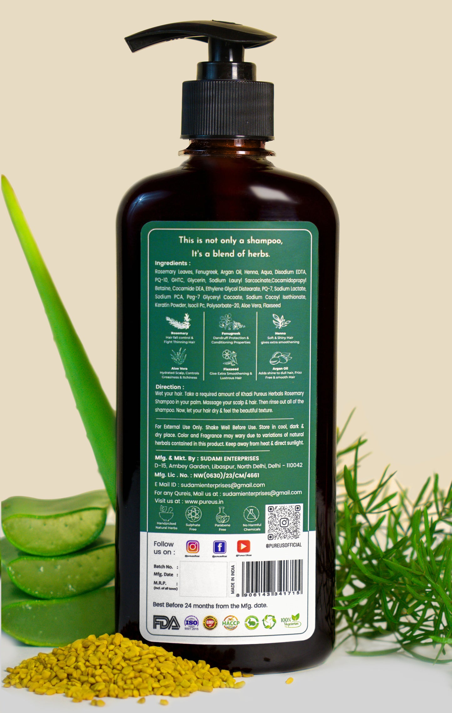Shreekesha Rosemary Anti Hair Fall Sulphate Free Shampoo for Hair Growth (400 ml)