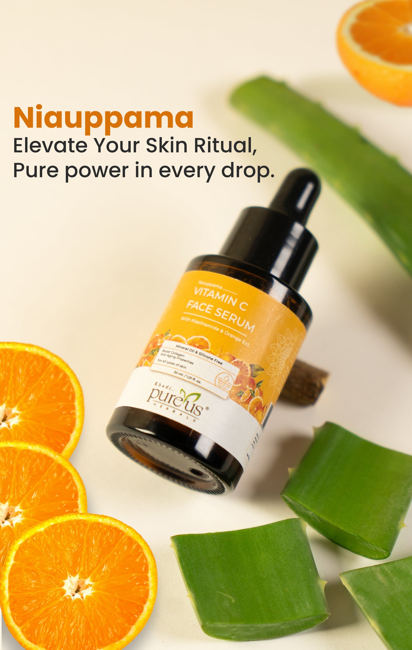 Pureus Herbals Niauppama Vitamin C Face Serum for Glowing Skin with Niacinamide & Alpha Arbutin